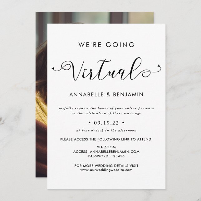 We Are Going Virtual Wedding Photo Announcement (Front/Back)