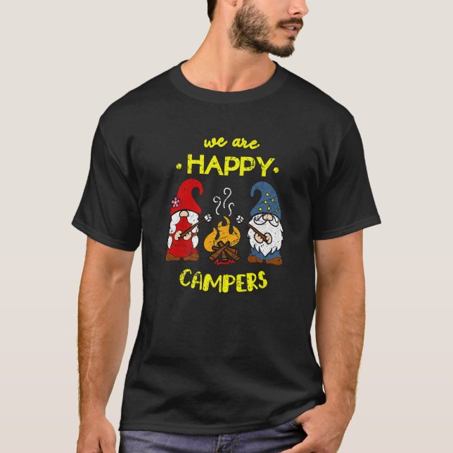 We Are Happy Campers Gnomes Gnome Campfire Couple T-Shirt (Front)