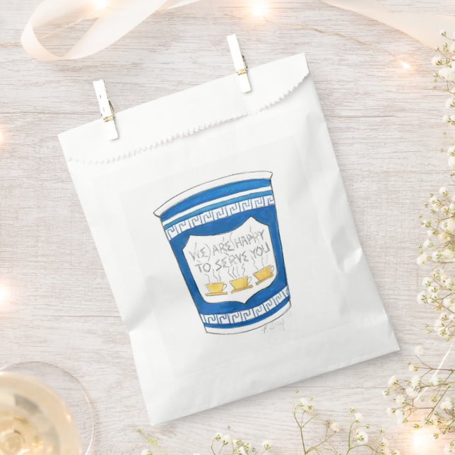 We Are Happy to Serve You Blue Greek Coffee Cup Favour Bags (Clipped)