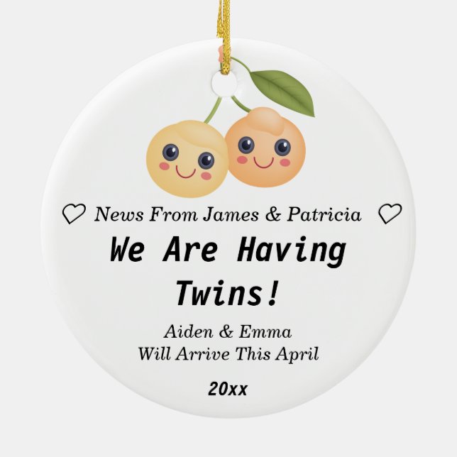 We Are Having Twins! Peach Pregnancy Announcement  Ceramic Tree Decoration (Back)