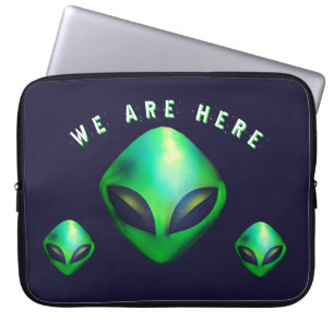 "We Are Here" Green Alien head Laptop Sleeve