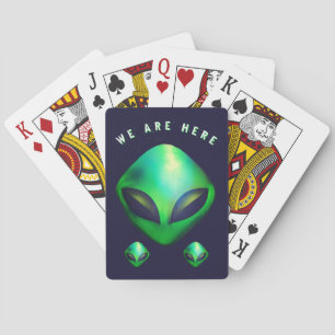 "We Are Here" Green Alien head Playing Cards