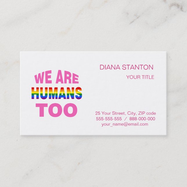 We are humans too business card (Front)