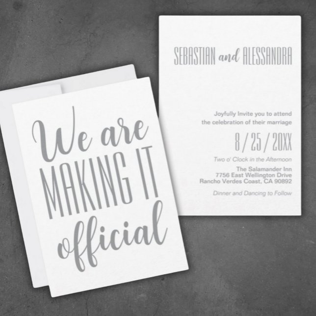 “We Are Making It Official" Minimalist Wedding Invitation ("We Are Making It Official"
Sleek Modern Minimalist Wedding Invitation Luxurious Grey on White)