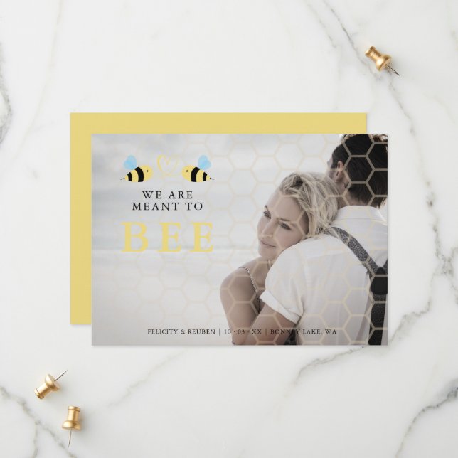 We Are meant To Bee Quote Funny Two Bees Wedding Save The Date (Front/Back In Situ)
