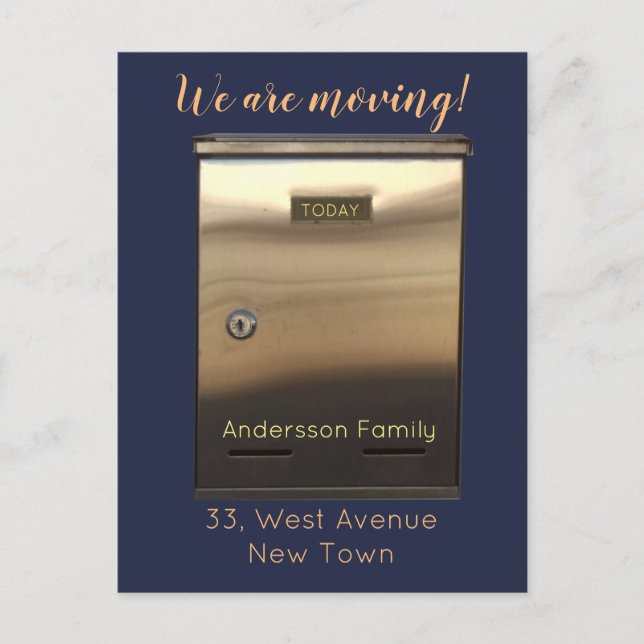 We Are Moving Golden Mailbox Custom Text Postcard (Front)