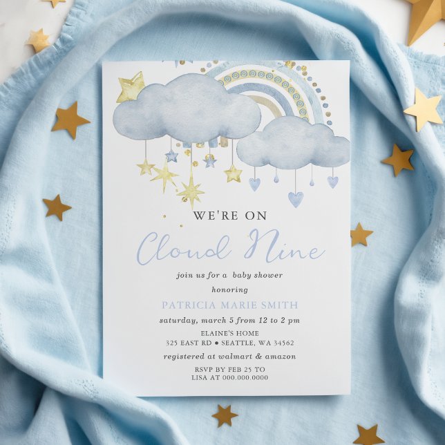 We are on Cloud Nine Baby Boy Baby Shower  Invitation (We are on Cloud Nine Baby Boy Baby Shower Invitation)