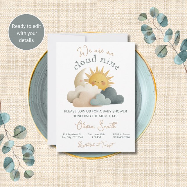 We Are On Cloud Nine Baby Shower Invitation (Creator Uploaded)