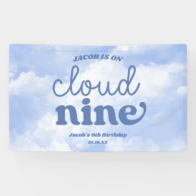 We Are On Cloud Nine Blue 9th Ninth Birthday Party Banner (Horizontal)
