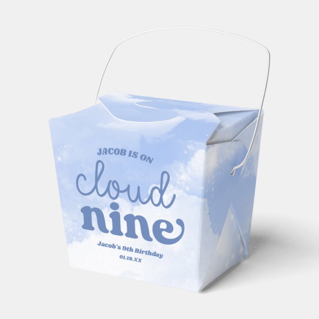 We Are On Cloud Nine Blue 9th Ninth Birthday Party Favour Box (Front Side)