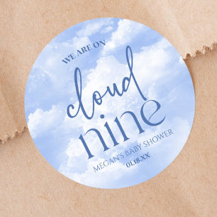 We Are On Cloud Nine Blue Baby Shower Classic Round Sticker