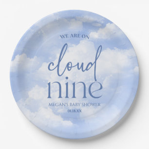 We Are On Cloud Nine Blue Baby Shower Paper Plate