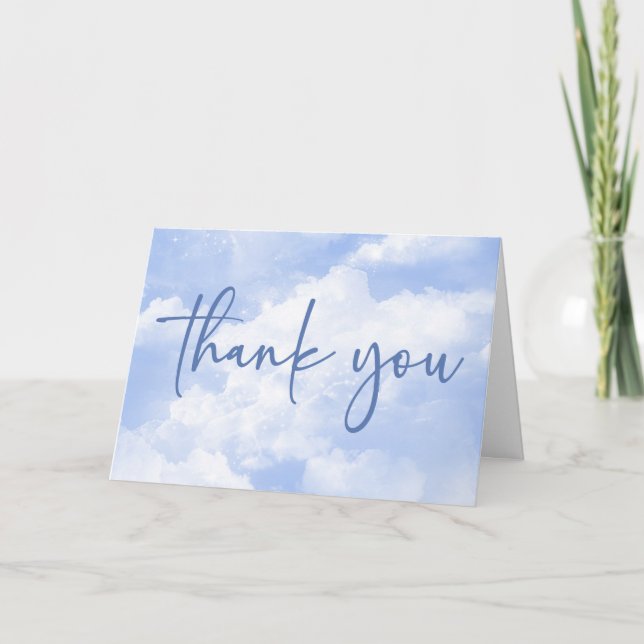 We Are On Cloud Nine Blue Baby Shower Thank You Card (Front)
