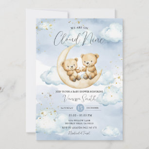 We Are On Cloud Nine Blue Bear Baby Shower Invitation