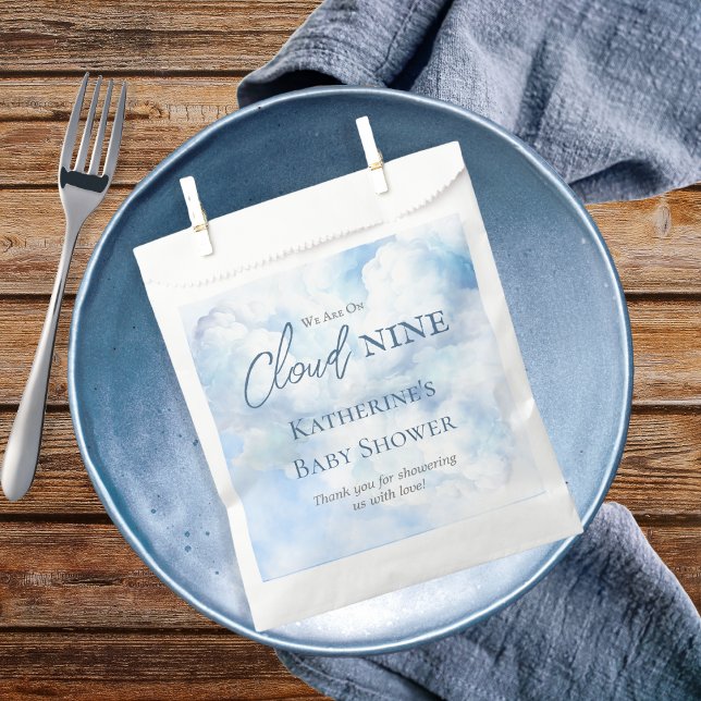 We Are On Cloud Nine Blue Boy Baby Shower Favour Bags ("We Are On Cloud Nine"  Blue Boy Baby Shower Favor Bags)