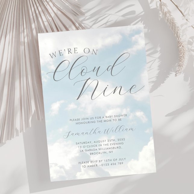 We Are On Cloud Nine Blue Clouds Baby Shower Invitation (Creator Uploaded)
