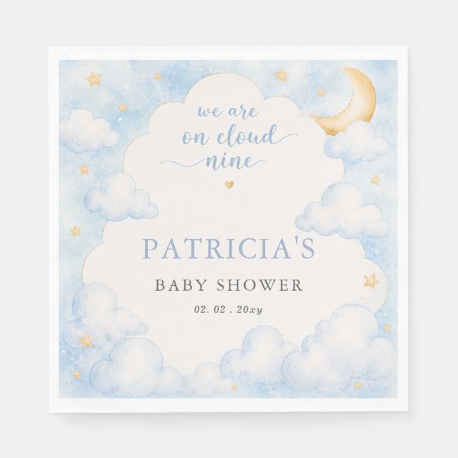 We are on Cloud Nine Boy Baby Shower  Napkin (Front)