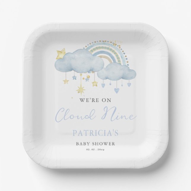 We are on Cloud Nine Boy Baby Shower  Paper Plate (Front)