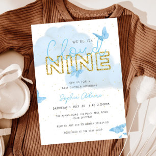 We Are On Cloud Nine Butterflies Boy Baby Shower Invitation