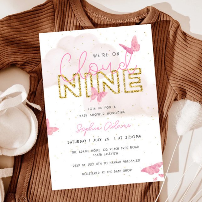 We Are On Cloud Nine Butterflies Girl Baby Shower Invitation (Creator Uploaded)