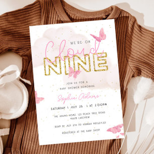 We Are On Cloud Nine Butterflies Girl Baby Shower Invitation