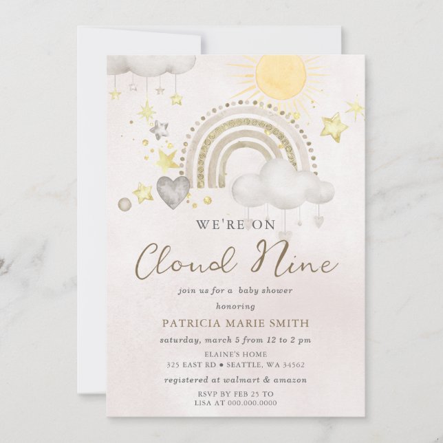 We are on Cloud Nine Gender Neutral Baby Shower  Invitation (Front)
