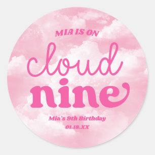 We Are On Cloud Nine Pink 9th Ninth Birthday Party Classic Round Sticker
