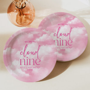 We Are On Cloud Nine Pink Baby Shower Paper Plate