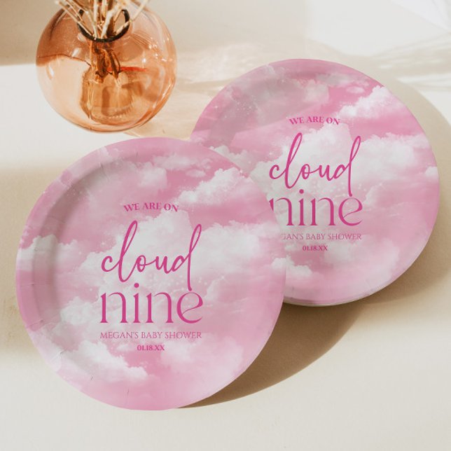 We Are On Cloud Nine Pink Baby Shower Paper Plate (Creator Uploaded)