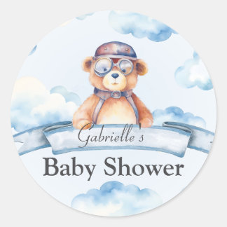 We are on Cloud Nine Vintage Boy Bear Baby shower Classic Round Sticker