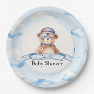 We are on Cloud Nine Vintage Boy Bear Baby shower  Paper Plate