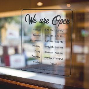 We are open Business Hours Time Black Script