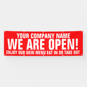 We are open retail and food business signage banner