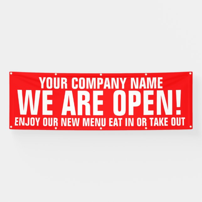 We are open retail and food business signage banner (Horizontal)