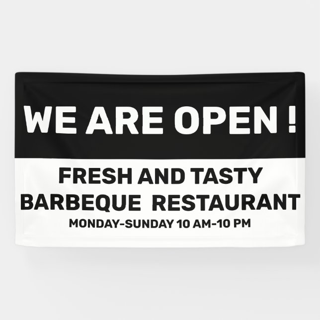 We are Open Sign in Black and White  (Horizontal)