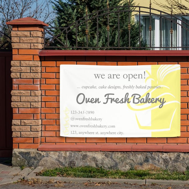 We are Open Yellow Cupcake Bakery Business  Banner (Creator Uploaded)