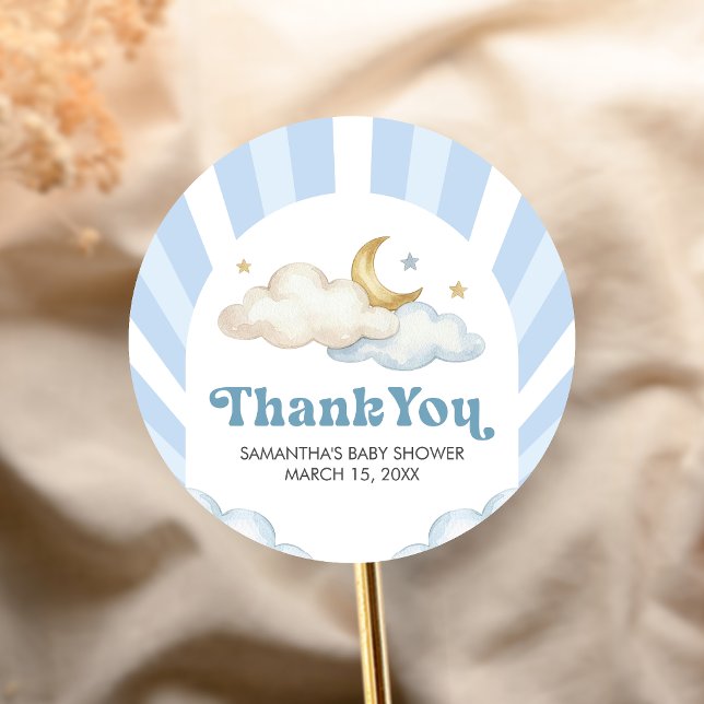 We are Over the Moon Baby Shower Classic Round Sticker (Over the Moon Baby Shower Sticker)