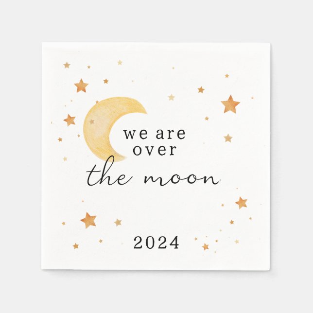 “We are over the moon” baby shower paper napkin (Front)