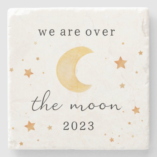 “We are over the moon” baby shower paper napkin Stone Coaster (Front)