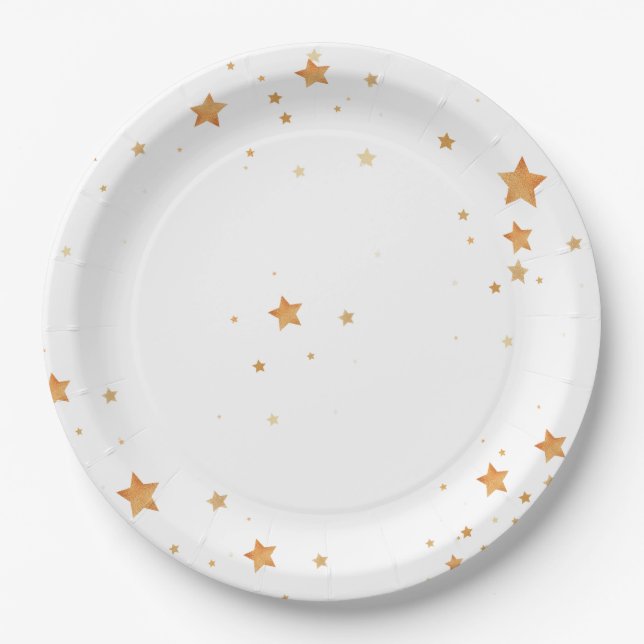 “We are over the moon” baby shower paper plates (Front)