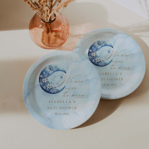 We Are Over The Moon Boy Baby Shower Paper Plate