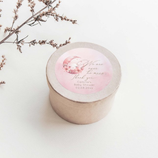 We Are Over The Moon Girl Baby Shower  Classic Round Sticker (Creator Uploaded)