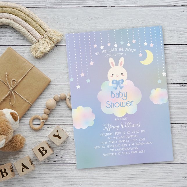 We Are Over the Moon Little Bunny Boy Baby Shower Invitation (Creator Uploaded)