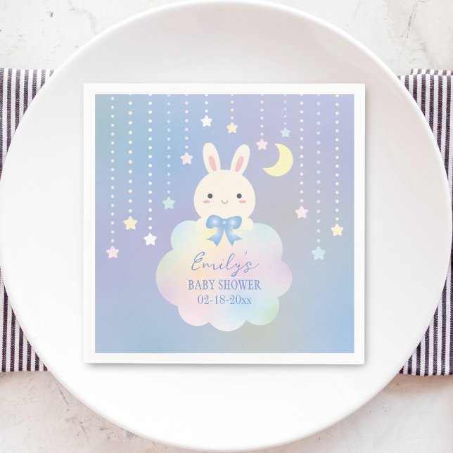 We Are Over the Moon Little Bunny Boy Baby Shower Napkin (Creator Uploaded)