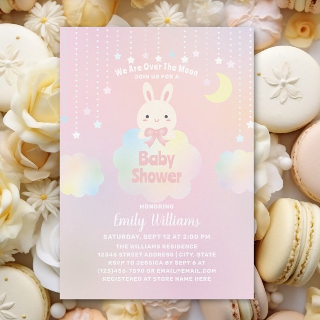 We Are Over the Moon Little Bunny Girl Baby Shower Invitation (Creator Uploaded)