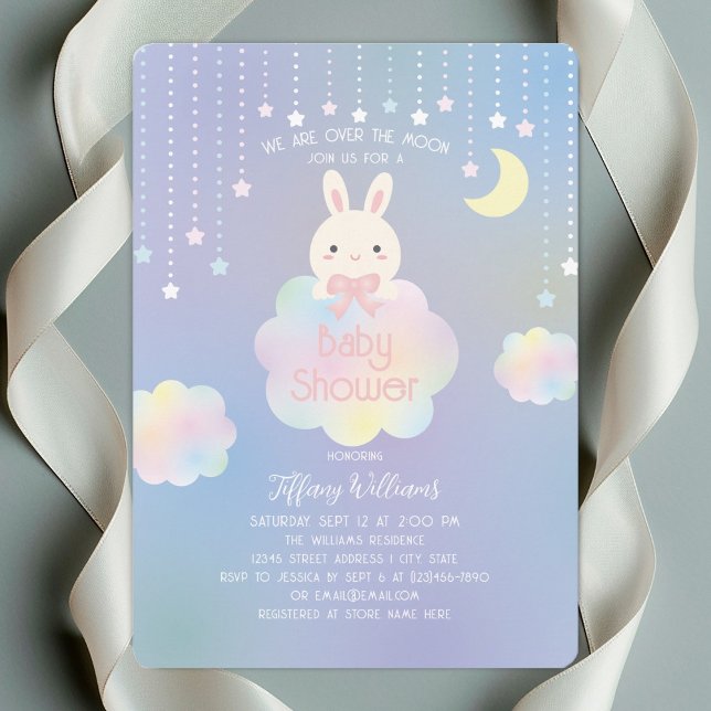 We Are Over the Moon Little Bunny Girl Baby Shower Invitation (Creator Uploaded)