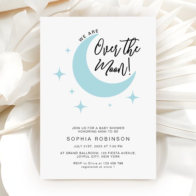 We Are Over the Moon Minimalist Baby Boy Shower Invitation (Creator Uploaded)