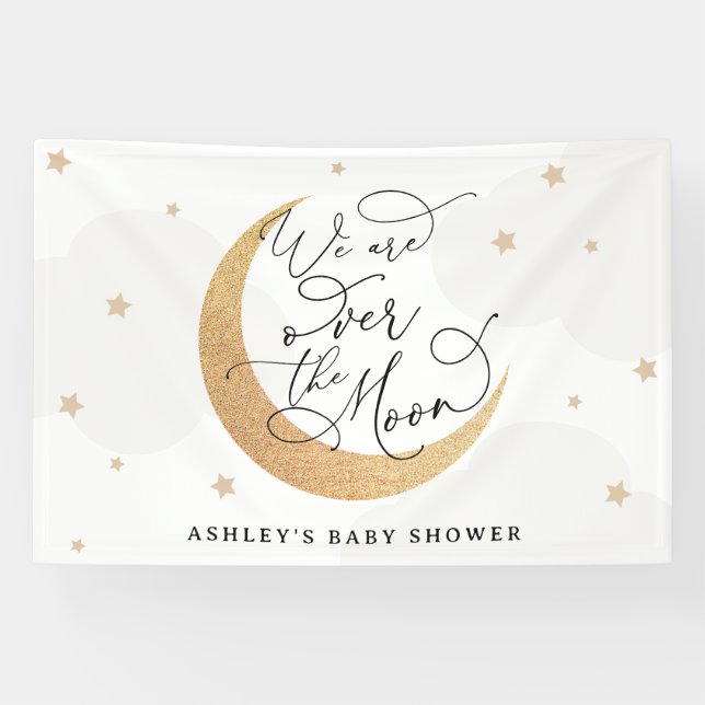 We Are Over the Moon Neutral Baby Shower Banner (Horizontal)