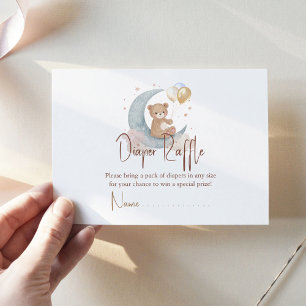 We Are Over The Moon Teddy Bear Diaper Raffle Card