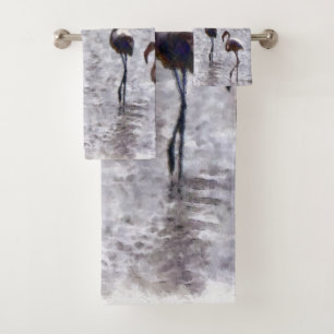 We Are The Three Flamingos Watercolor Bath Towel Set